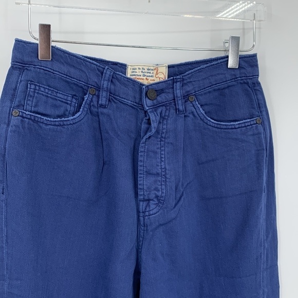 Sandrine Rose distressed pleated blue tapered leg jeans ankle flax denim new 27 - Picture 2 of 8